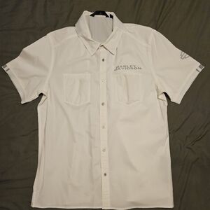 Harley-Davidson White Short-Sleeve Casual Button-Down Shirt with Chest Pockets